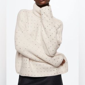 MANGO RHINESTONE TURTLENECK SWEATER